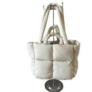 Large Puffer Tote Bag, Trendy Hobo Bag for‎ Women Cream